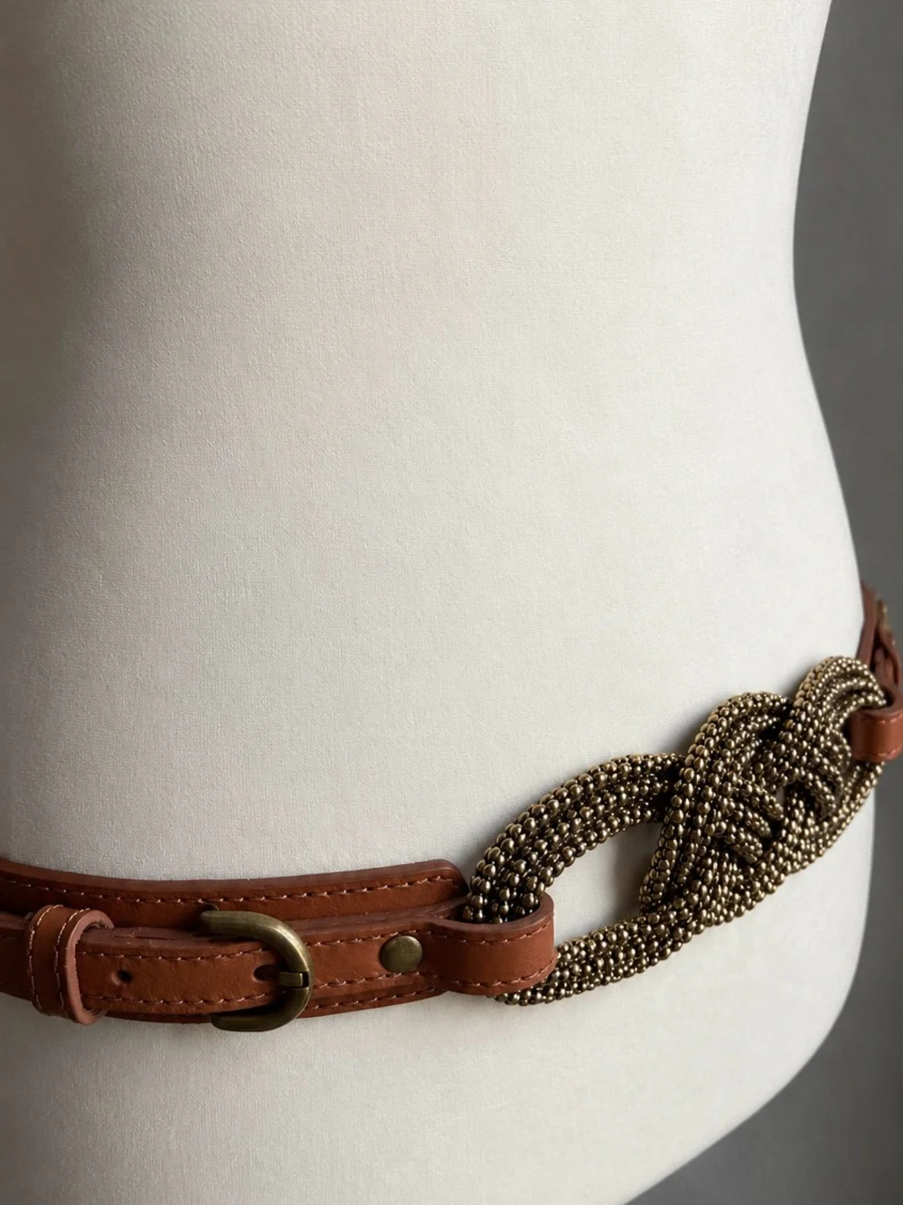 Vintage Inspired Beaded Knot Leather Stretch Boho Statement Waist Belt